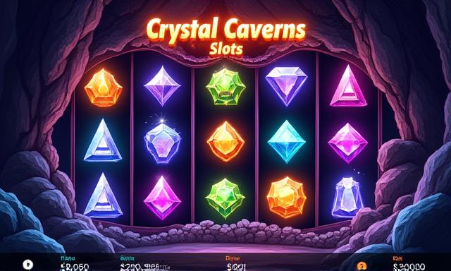 Mockup of a vibrant slot machine screen with gems from Crystal Caverns Slots